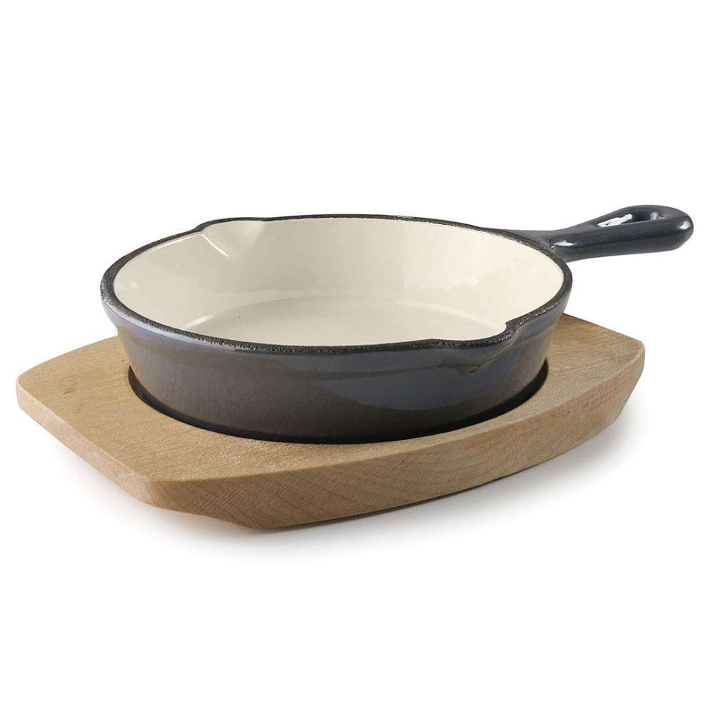 Сковорода порційна сіра d-13,5 см на дерев’яній підставці Lacor - 25843